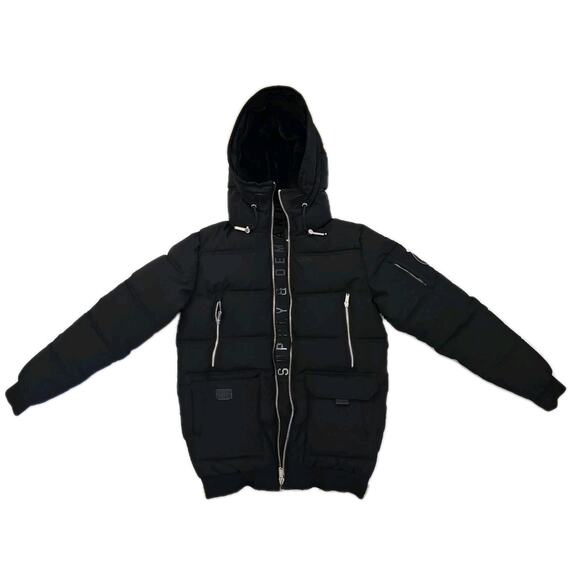 Supply & Demand Jacket Men Size Medium Black Zipper Pockets Fur Parka - Picture 1 of 11